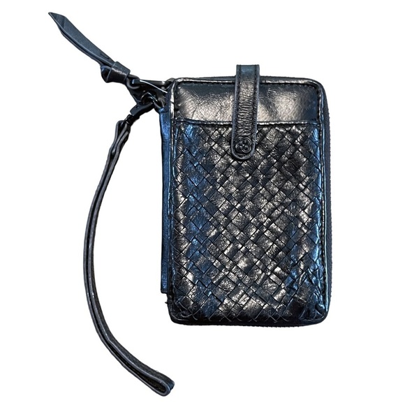 Elliot Lucca Black Woven Handbag Wallet Phone Card Holder Clutch Wrist Strap - Picture 1 of 5
